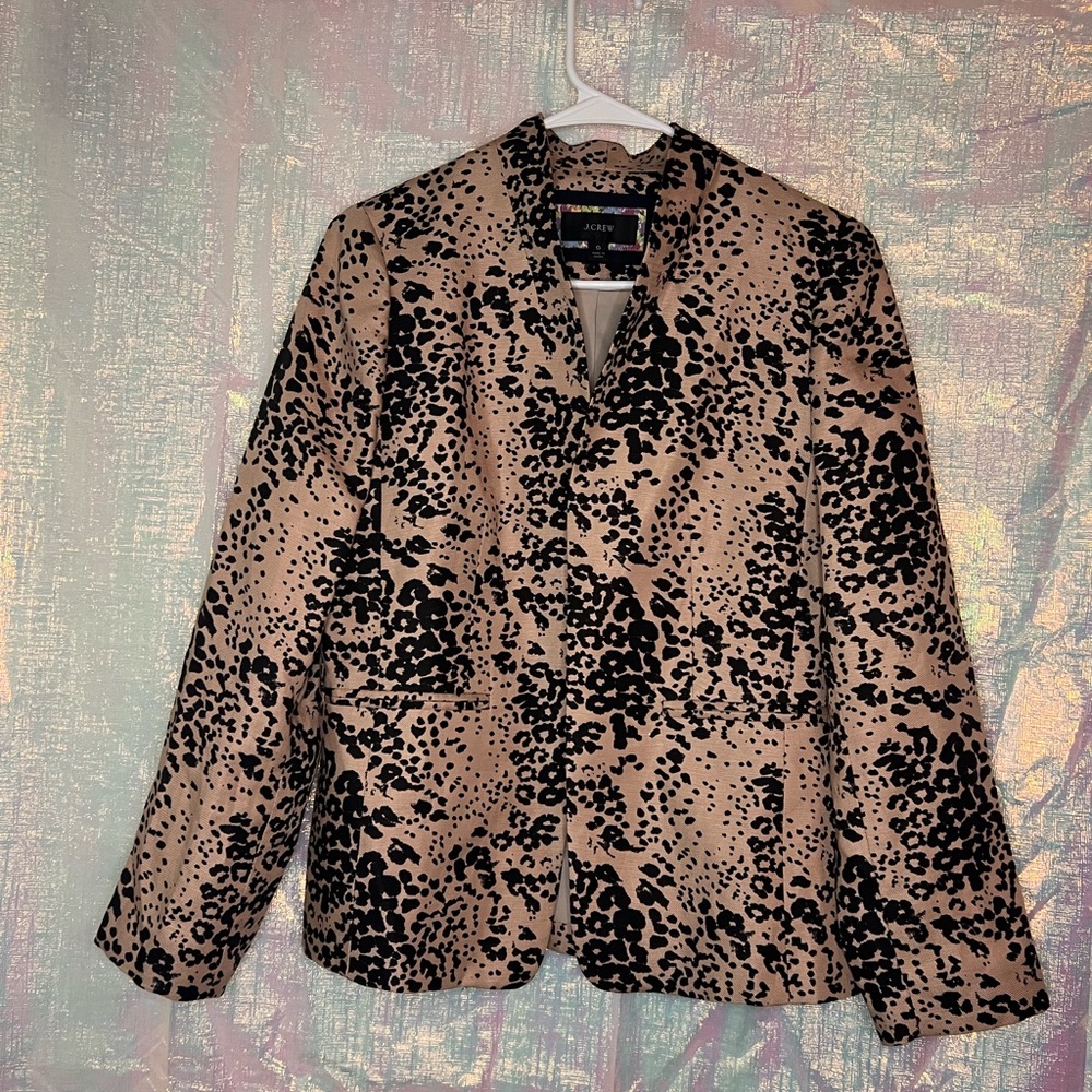 J.Crew open front animal print blazer, size 6.